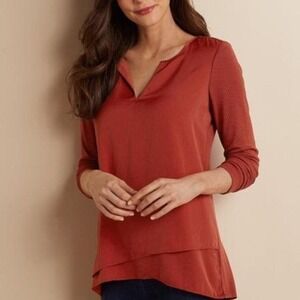 Soft Surroundings Tunic Top V-Neck Long Sleeve Knit Blouse Rust 2X Rosewood Alix